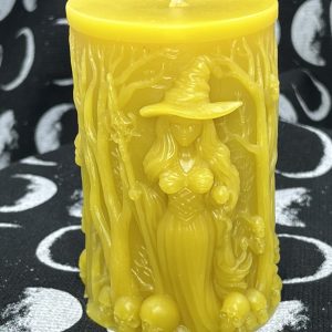 Witch with Skulls Pillar Beeswax Candle