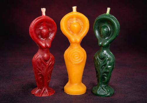 Triple Goddess Chime Candle Set - crimson - honeycomb - forest