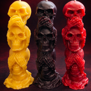 Skull Stack Beeswax Candle – See No Evil Hear No Evil Speak No Evil